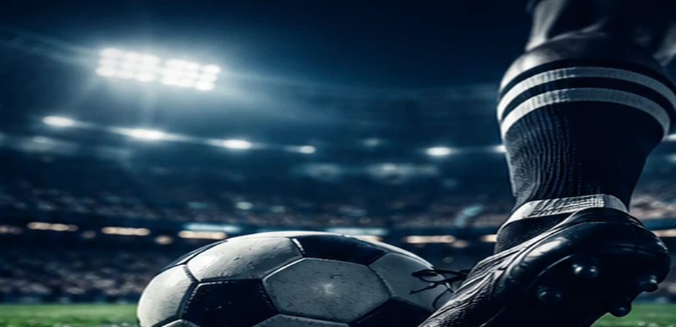 Football stadium, ball and player boot